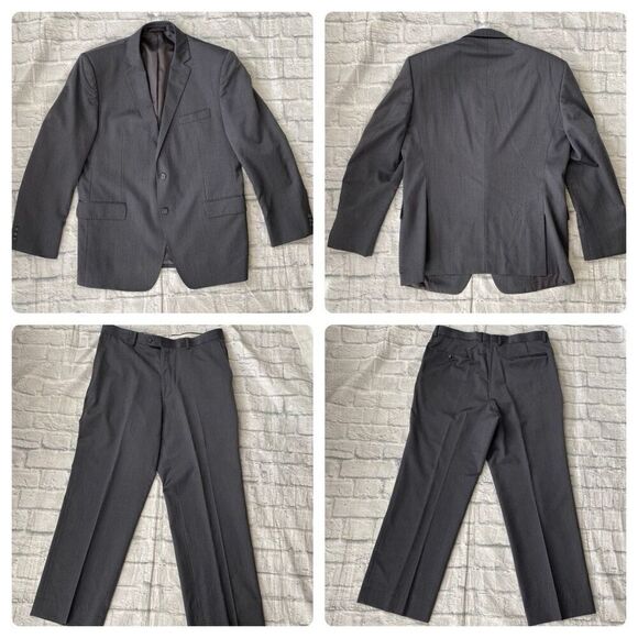 J Lawrence for men 44R 2 piece 100% wool suit 38/32 pants grey w/pin stripe - Picture 1 of 15